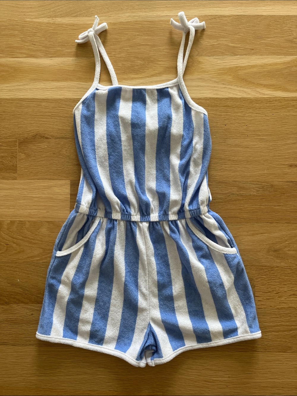 Girls' Blue and White Striped Terry Romper